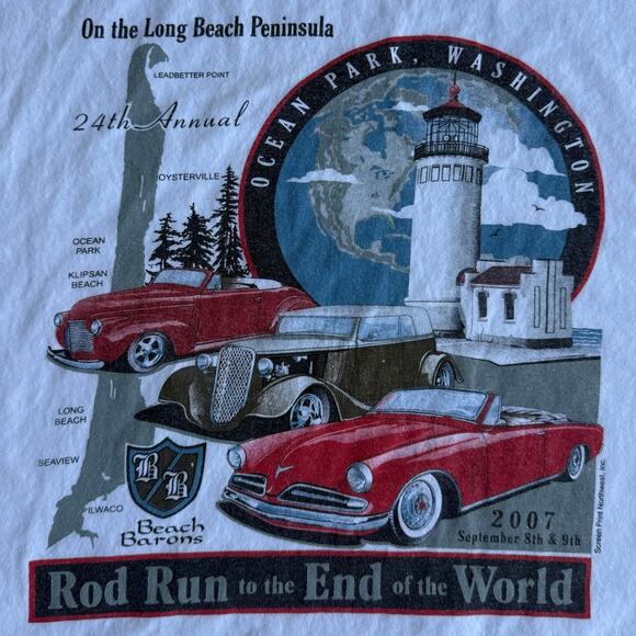 Vintage Washington Ocean Park Hot Rod 2007 Car Show ONP White Shirt Size 2XL - Picture 2 of 6